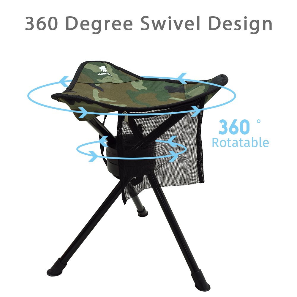 GEERTOP Portable Camping Swivel Folding Stool Seat Foldable Camp Tripod Chair Outdoor Survival Gear for Hiking Fishing Hunting Travel