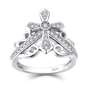 jo wisdom 925 sterling silver cubic zirconia cross crown women ring with white gold plated size 10