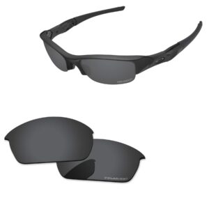 PapaViva Replacement Lenses for Oakley Flak Jacket OO9008 Sunglass Solid Black Polarized