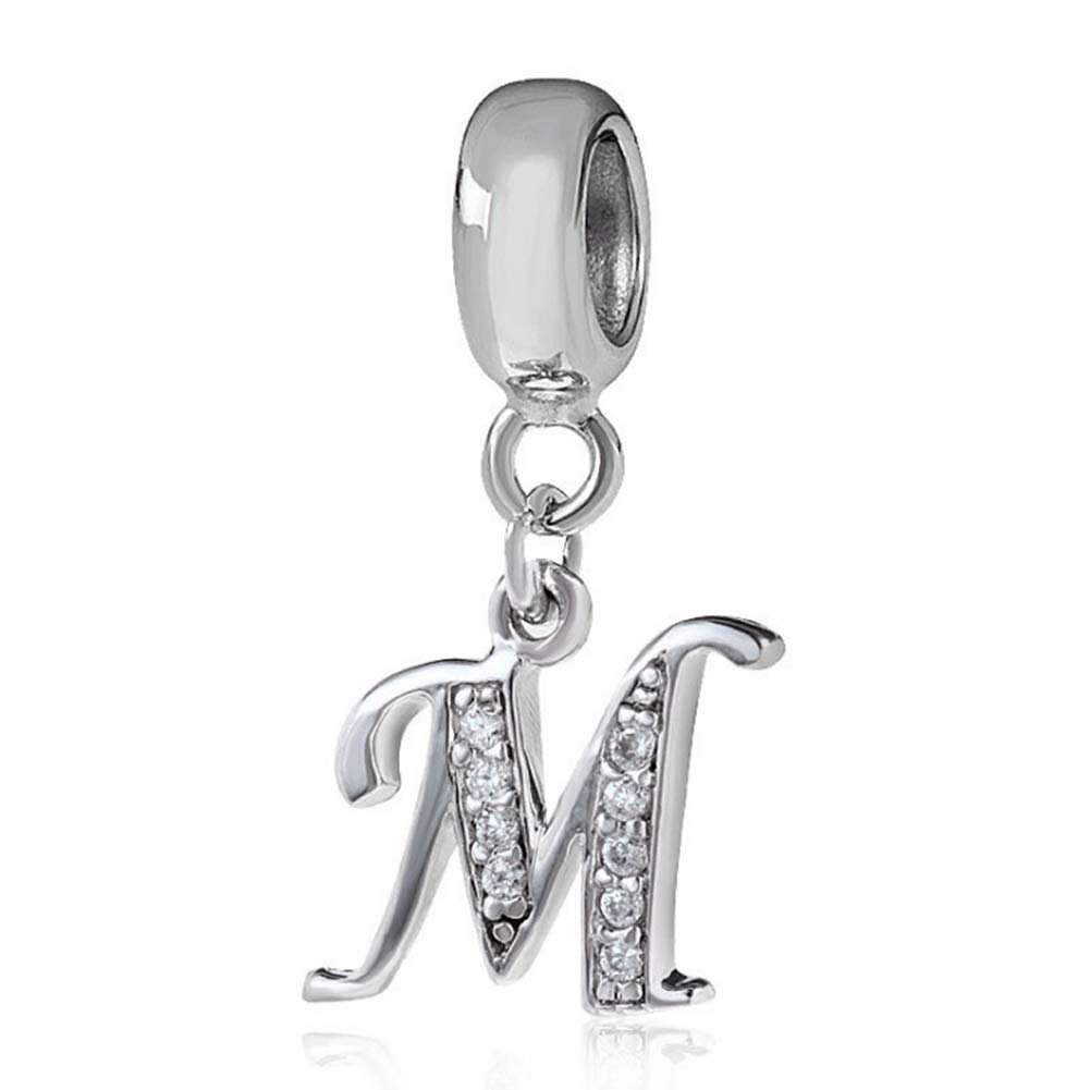 A-Z Letter Charm 925 Sterling Silver Alphabet Charm M Letter Charm Words Charm Anniversary Charm Christmas Charm for Pandora Charm Bracelet (M)