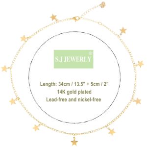 S.J JEWELRY Women Simple Delicate Full Moon 14K Gold Plated/Rose Gold/Silver Plated Layered Pendant Handmade Star Chokers Necklaces CK-Star