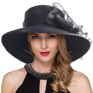 women derby church dress cloche hat fascinator floral tea party wedding bucket hat s052 (s062-black)