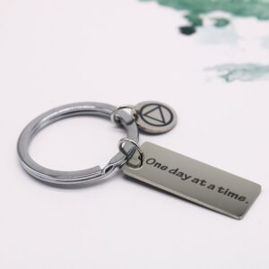 Meiligo Sobriety Keychain One Day at a Time Keychain Addiction Recovery Inspirational Jewelry Motivational Gifts (One Day at a time)