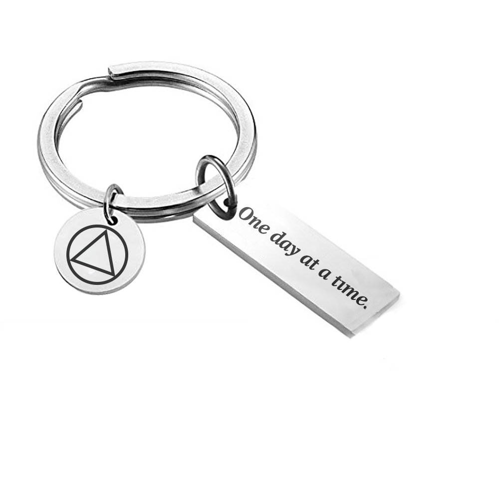 Meiligo Sobriety Keychain One Day at a Time Keychain Addiction Recovery Inspirational Jewelry Motivational Gifts (One Day at a time)