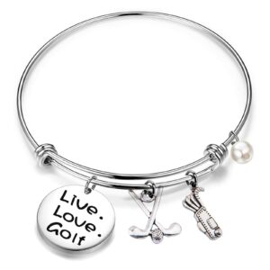 feelmem golf bracelet live love golf expandable charm bracelet golf jewelry gift for golf lover/golf club/golf team（silver）