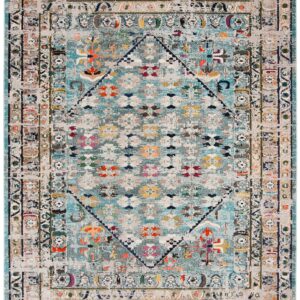 SAFAVIEH Monaco Collection 9' x 12' BlueLight Grey MNC255M Boho Chic Oriental Distressed Non-Shedding Living Room Bedroom Dining Home Office Area Rug