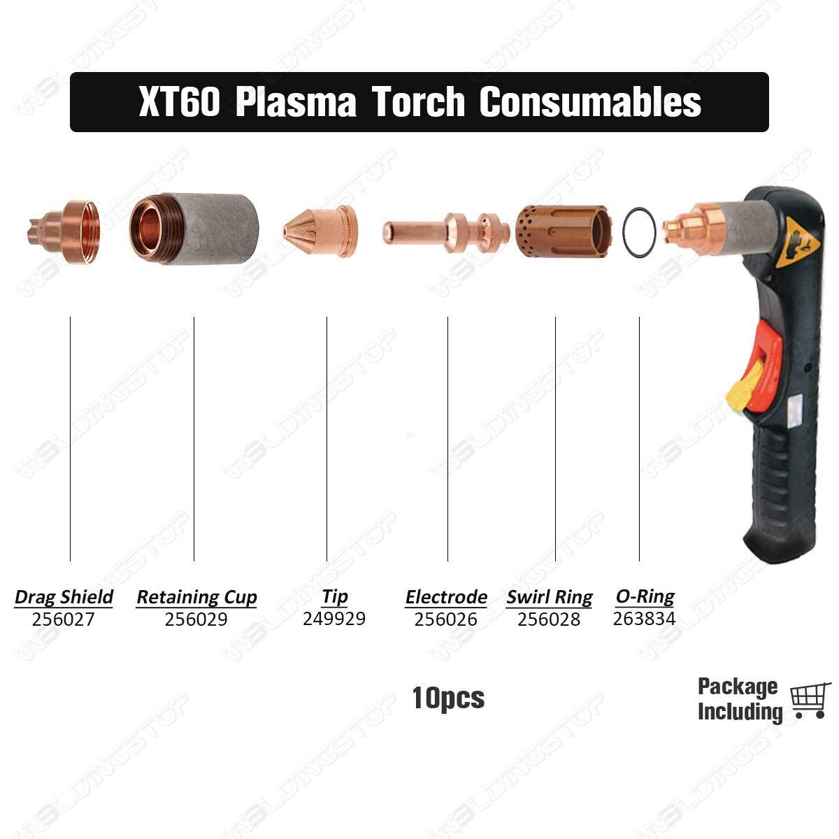 Plasma Cutting Electrode 256026 fit Miller XT60 Plasma Torch Consumables 10pcs