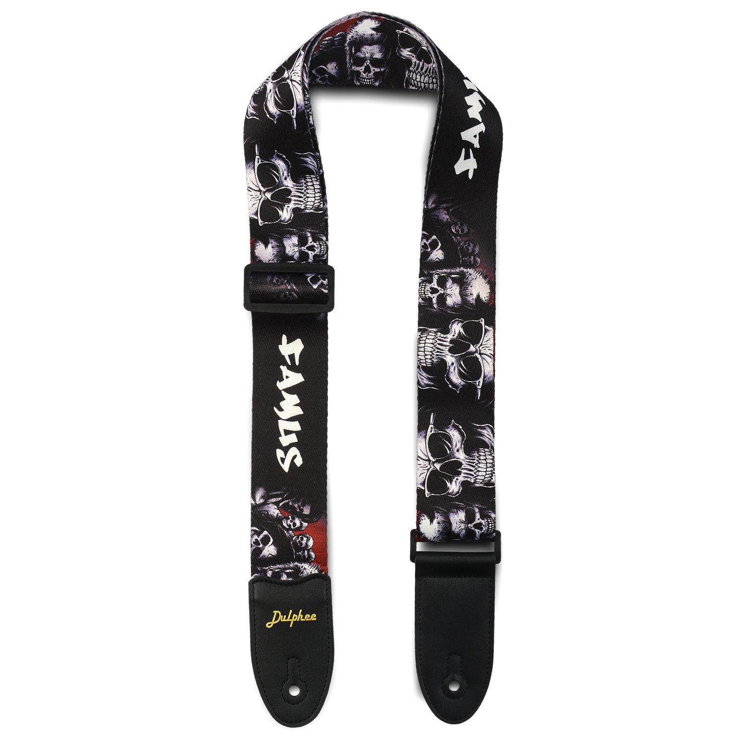 Dulphee Guitar Strap Skull Design Cool Polyester Shoulder Strap for Bass, Electric & Acoustic Guitar (Black Skull)