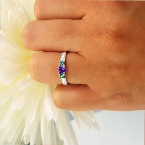 Dazzlingrock Collection Round Amethyst & Lab Created Alexandrite with White Diamond Three Stone Engagement Ring for Her in 10K Yellow Gold Size 8