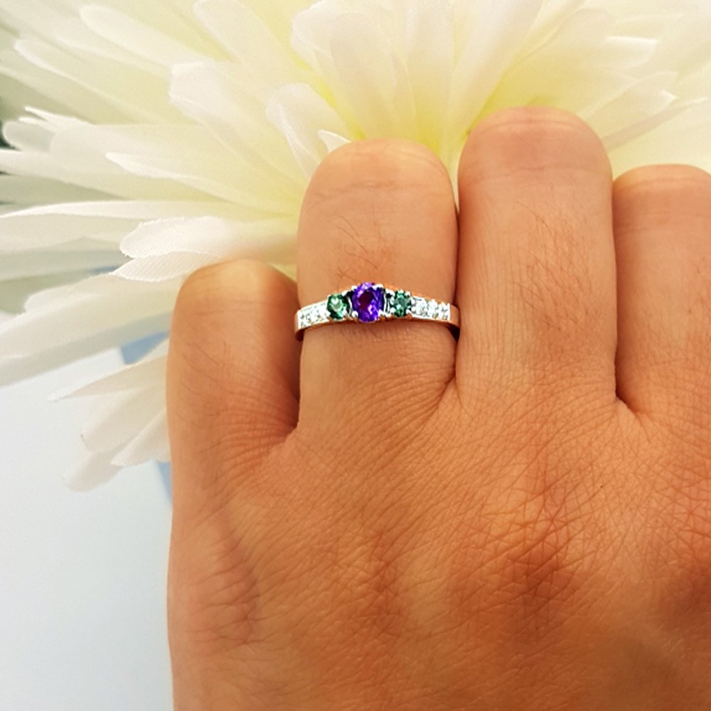 Dazzlingrock Collection Round Amethyst & Lab Created Alexandrite with White Diamond Three Stone Engagement Ring for Her in 10K Yellow Gold Size 8