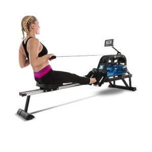 xterra fitness erg600w water rowing machine, full body workout, durable, standing, cordless, space-saving rower, steel frame, contoured seat and a variety of programs