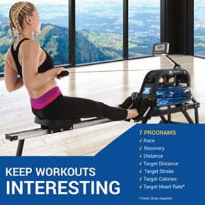 XTERRA Fitness ERG600W Water Rowing Machine, Full Body Workout, Durable, Standing, Cordless, Space-Saving Rower, Steel Frame, Contoured Seat and a Variety of Programs