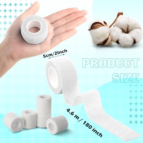 12 Pieces Self Adhesive Bandage Wrap Tape Stretch Self Adherent Cohesive Toe Tape for Sports, Wrist, Ankle, 5 Yards Each (White, 2 Inches)