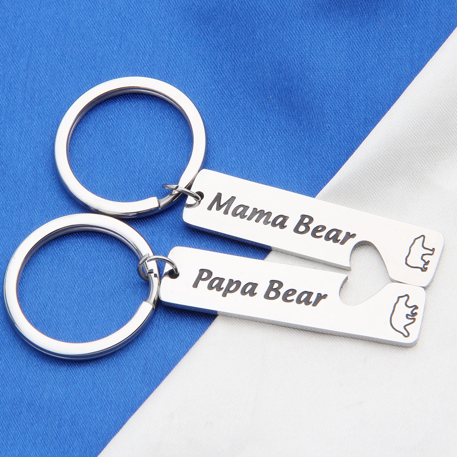 FEELMEM Mama Bear Papa Bear Couple Keychain Matching Set Mother Father Jewelry Dad Mom Birthday Gift