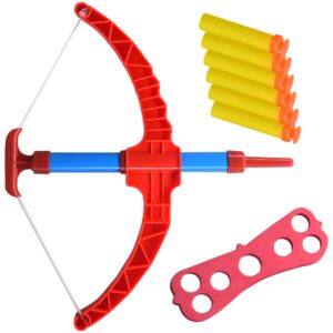 artcreativity red super bow & arrow shooter set, includes air-powered bow, barrel, six soft foam darts, comes in blister card packaging, sports toy for kids