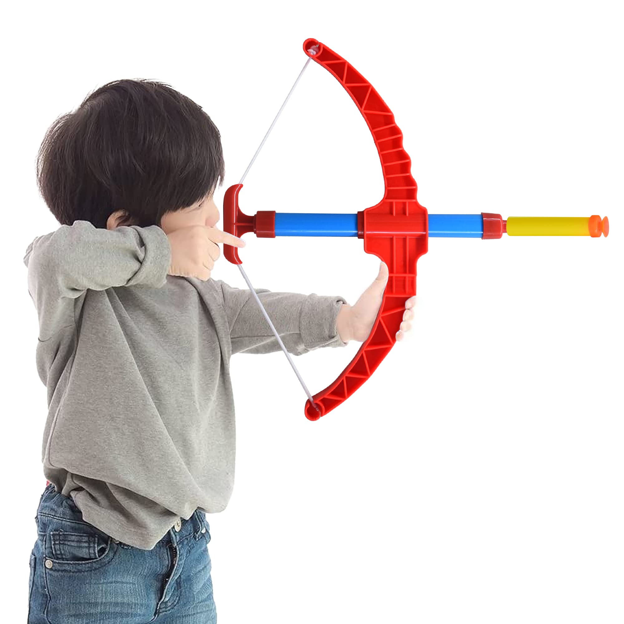 ArtCreativity Red Super Bow & Arrow Shooter Set, includes Air-Powered Bow, Barrel, Six Soft Foam Darts, Comes in Blister Card Packaging, Sports Toy for Kids