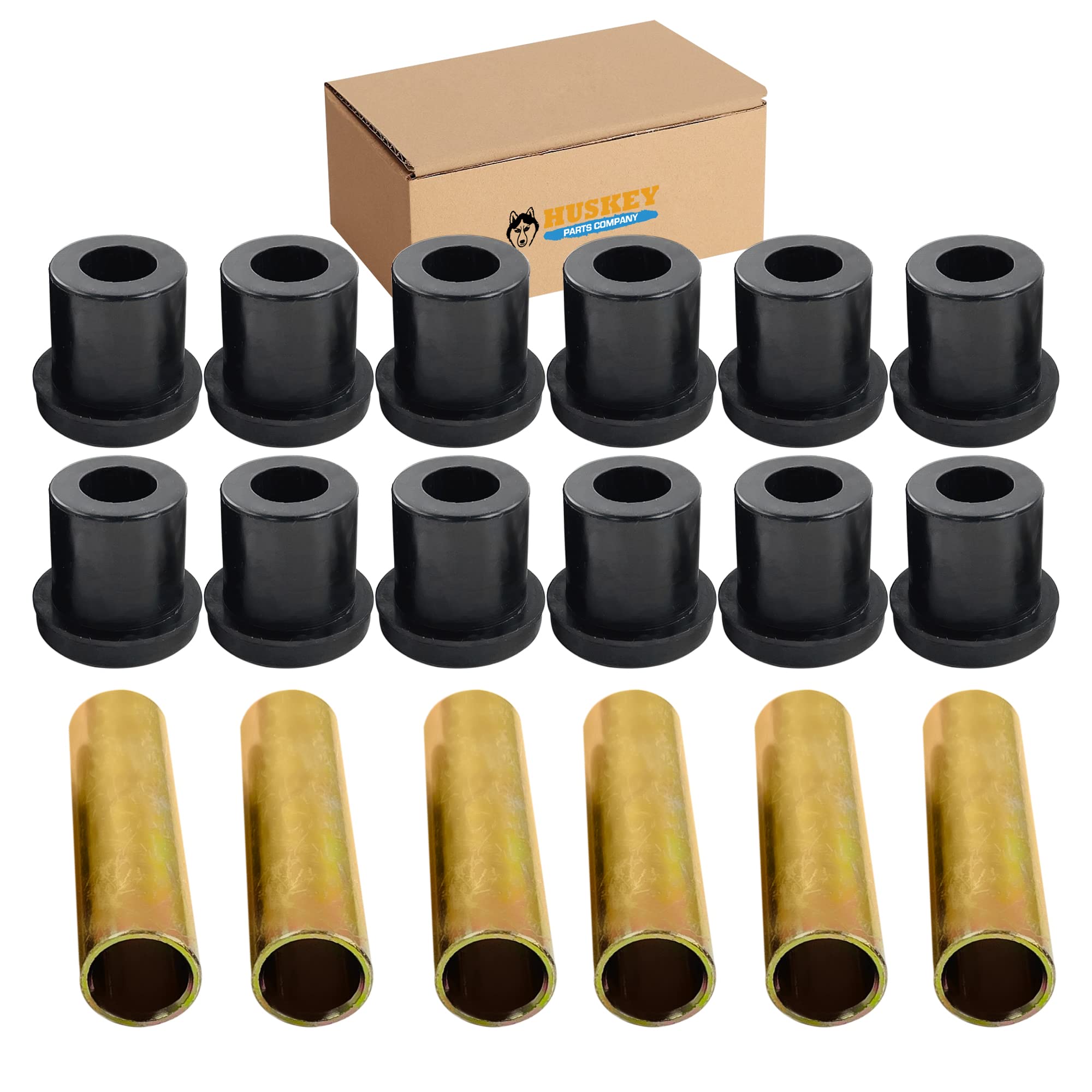 Huskey EZGO TXT Golf Cart Rear Leaf Spring Bushing Kit With 6X Sleeves and 12X Bushings Made of Long Lasting Rubber For 1996-Up. Replaces OEM Sleeve Part No#: 70289G02 and Bushing Part No#: 70291G0