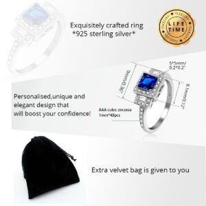 Uloveido Women's 925 Sterling Silver Cushion Cut Dark Blue and White Cubic Zirconia Hollow Cross Anniversary Birthday Rings Gift for Wife Girl-Friend (Blue, Size 6 JZ102