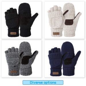 OMECHY Winter Knitted Fingerless Wool Gloves Thermal Insulation Warm Convertible Mittens Flap Cover for Men Women