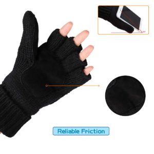 OMECHY Winter Knitted Fingerless Wool Gloves Thermal Insulation Warm Convertible Mittens Flap Cover for Men Women