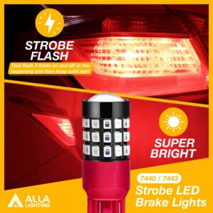 Alla Lighting Upgraded T20 7440 7443 LED Strobe Brake Lights Bulbs, Red Flashing Stop Lamps, W21W 7440LL 7443LL Strobe LED Taillights Replacement for Cars, Trucks, SUVs, Vans