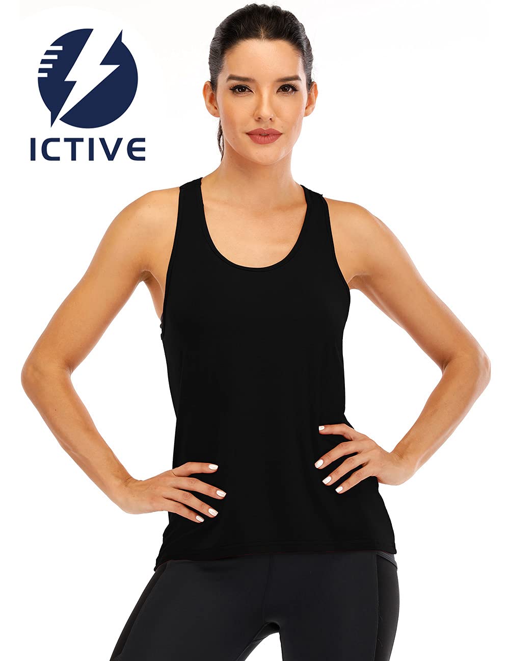 ICTIVE Cross Backless Workout Tank Tops Racerback Open Back Running Muscle Tank Yoga Shirts Workout Tank Tops for Women Yoga Tops Active Tanks Black L