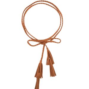 Women Girls Multi Colors Waist Belt/Rope/Chain with Double Tassels (63inch, tan)