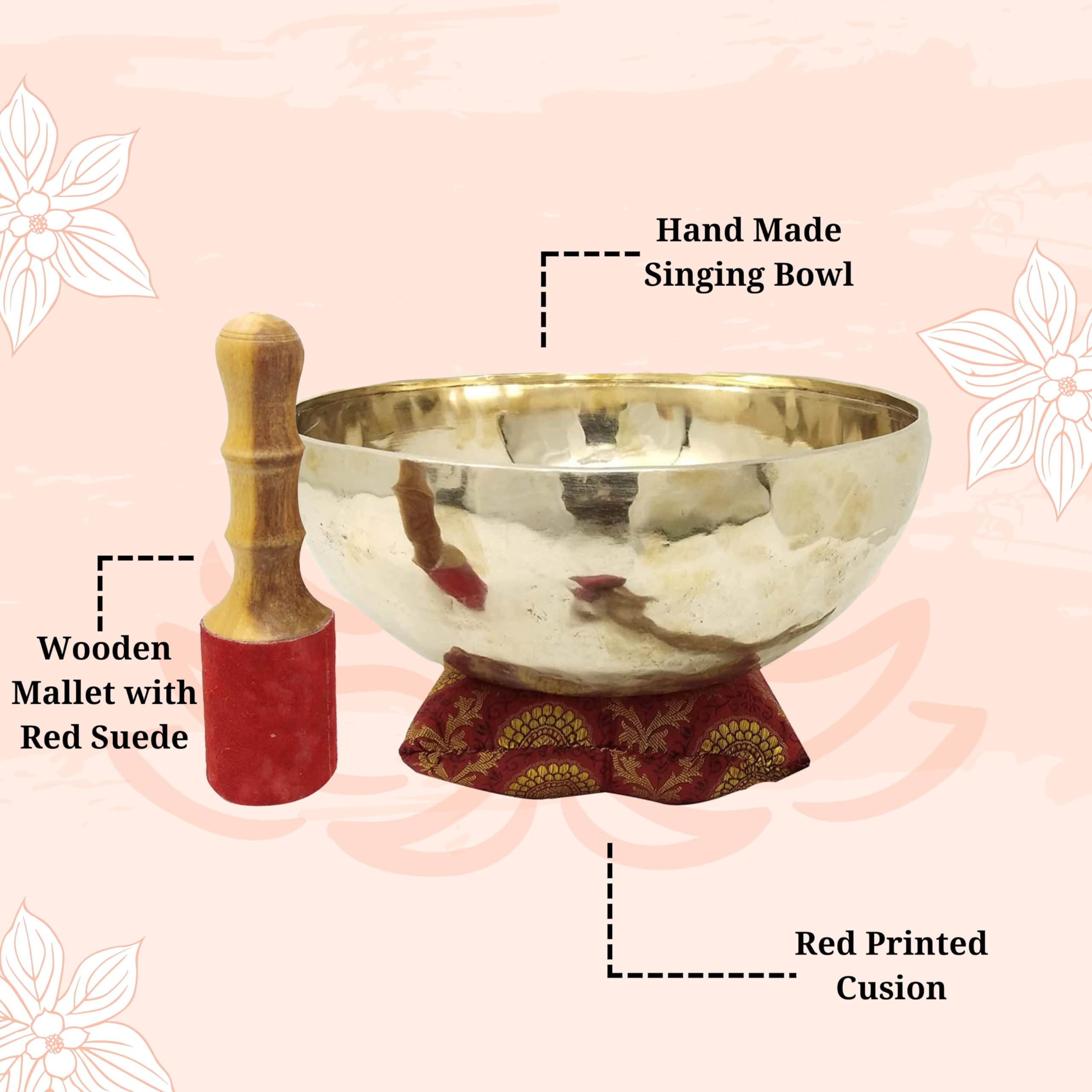 CRAFTSTRIBE 11" Handmade Crown Chatra Tibetan Singing Bowl Meditation Healing Bowl with Mallet and Silk Cushion Golden