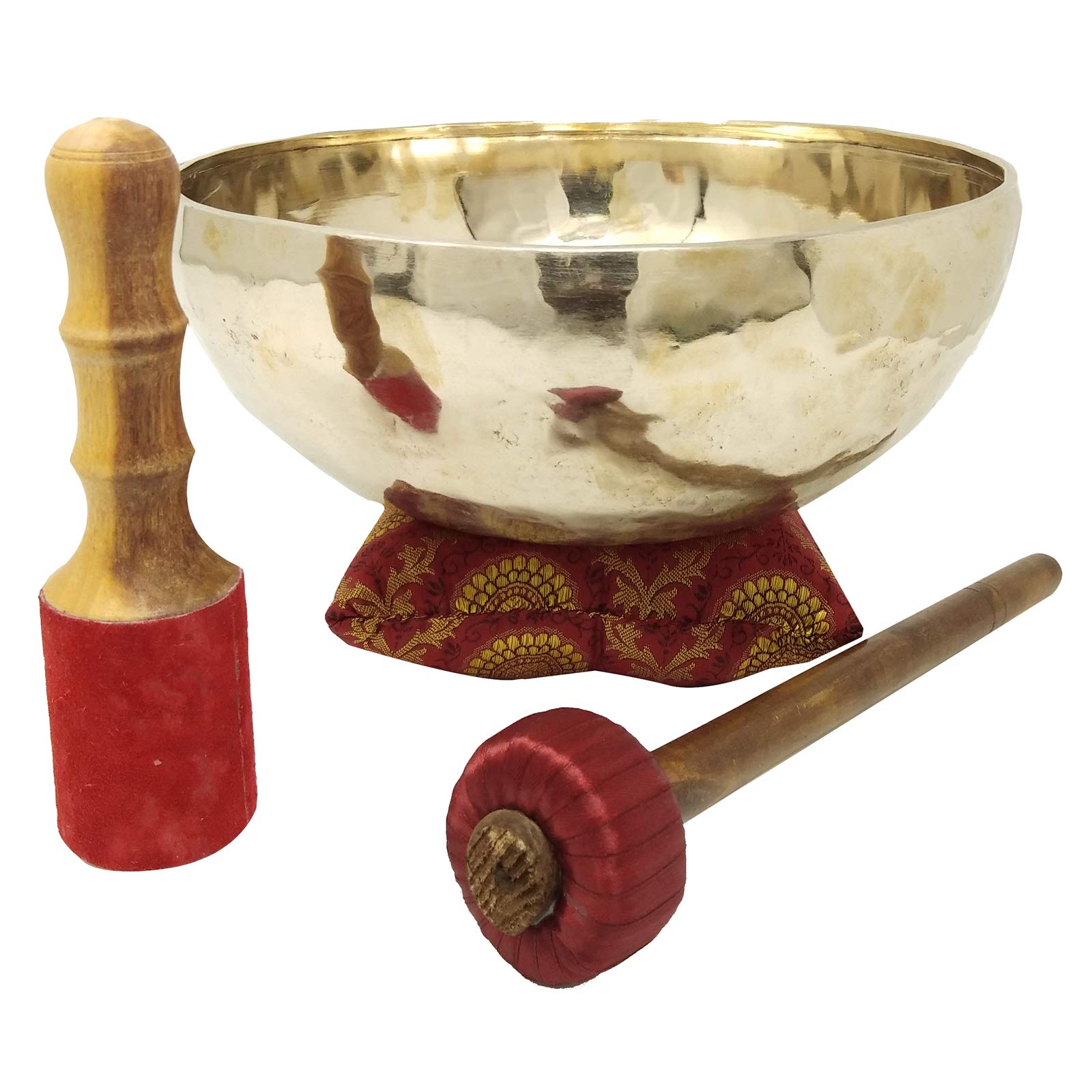 CRAFTSTRIBE 11" Handmade Crown Chatra Tibetan Singing Bowl Meditation Healing Bowl with Mallet and Silk Cushion Golden