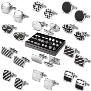 luckeyui 12 pairs cufflinks set gifts for men vintage wedding tuxedo shirt cuff links silver & black