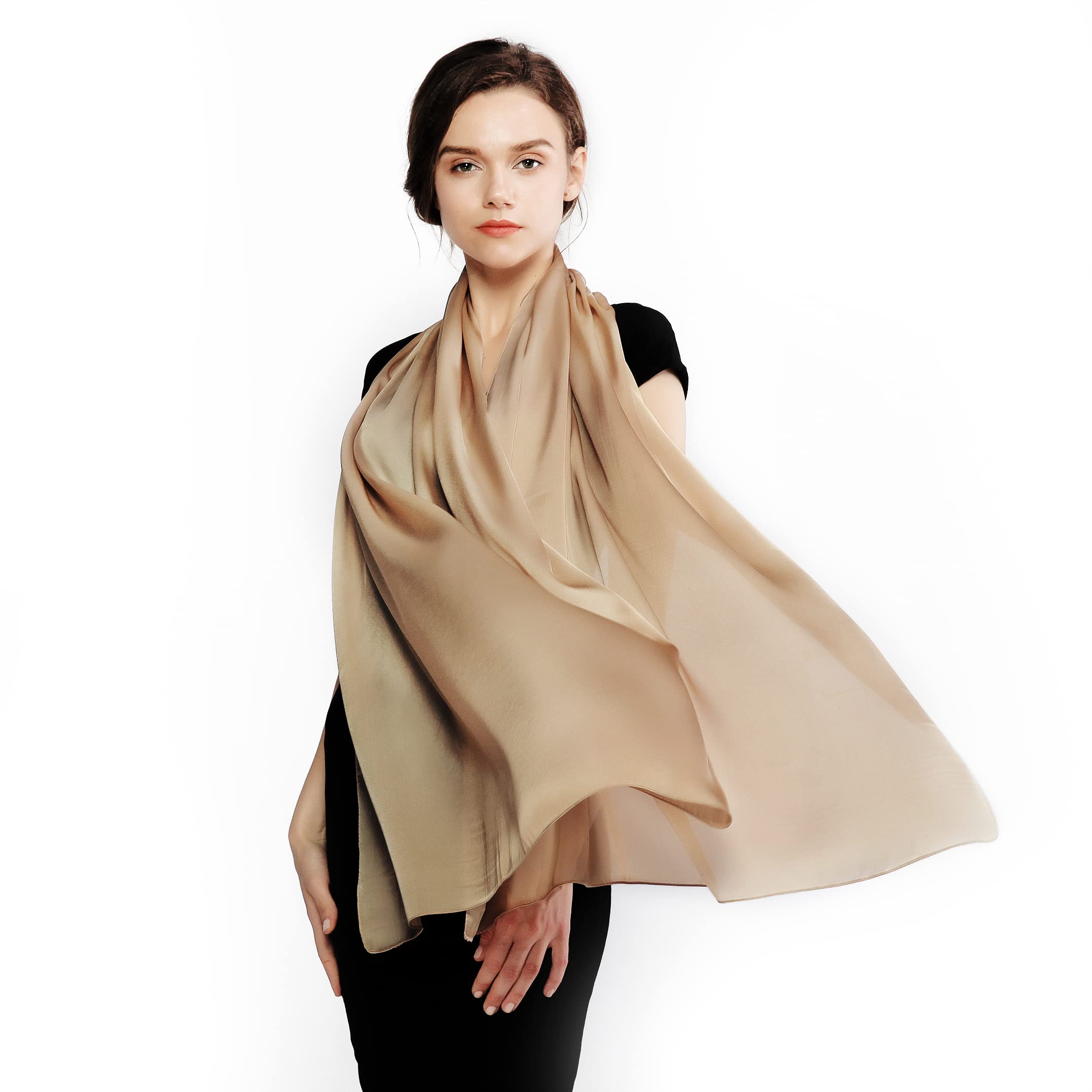 RIIQIICHY Women Shawls and Wraps for Evening Dresses Like Chiffon Camel Silk Scarf Formal Silky Pashmina Shawls for Weddings