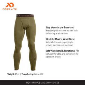 First Lite Men's Furnace Long John - Heavyweight Merino Wool Base Layer Pant Bottoms - Conifer - X-Large