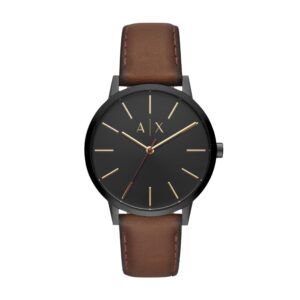 a｜x armani exchange men's stainless steel and leather watch, color: black/brown (model: ax2706)