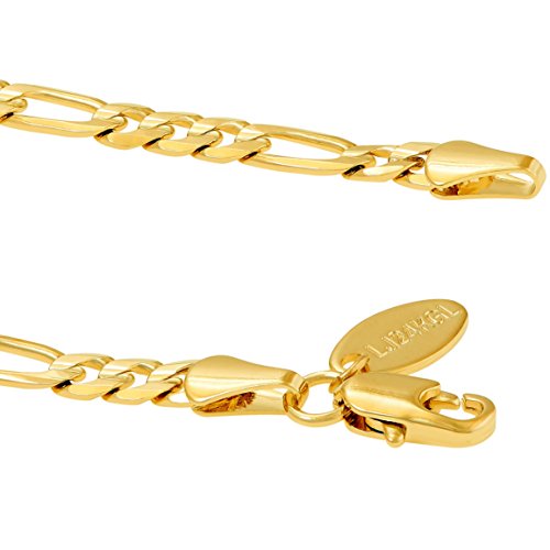 LIFETIME JEWELRY 4mm Figaro Chain Anklet for Women Men & Teen Girls 24k Gold Plated (Gold, 10)