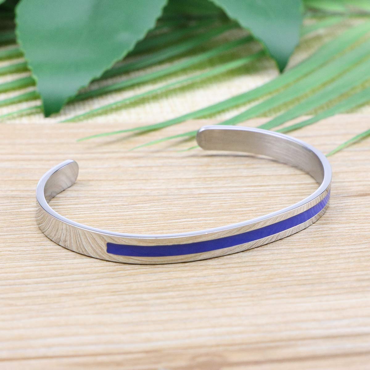 Awegift Thin Blue Line Bracelet Stainless Steel Cuff Bangle Jewelry Gifts for Police Wife