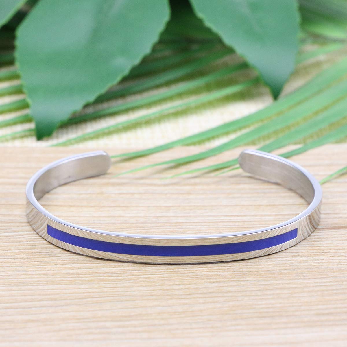 Awegift Thin Blue Line Bracelet Stainless Steel Cuff Bangle Jewelry Gifts for Police Wife