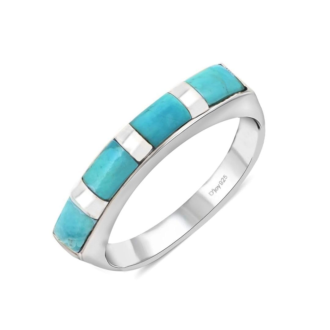 Shop LC Santa Fe Style Turquoise Ring for Women 925 Sterling Silver Band Boho Western Jewelry Gifts for Women Promise Rings Size 7 Birthday Gifts