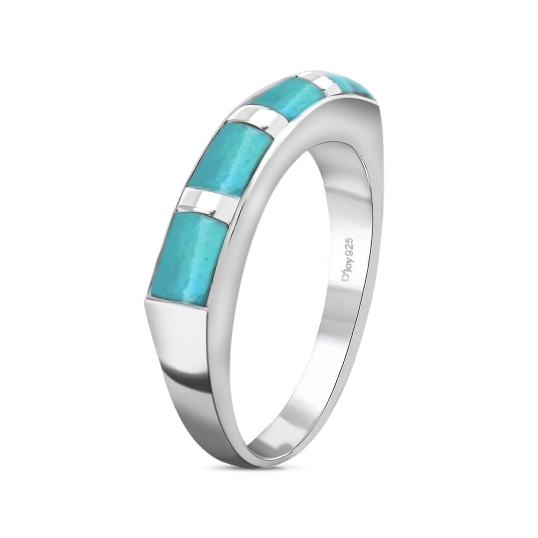 Shop LC Santa Fe Style Turquoise Ring for Women 925 Sterling Silver Band Boho Western Jewelry Gifts for Women Promise Rings Size 7 Birthday Gifts