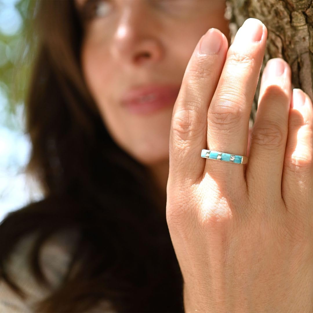 Shop LC Santa Fe Style Turquoise Ring for Women 925 Sterling Silver Band Boho Western Jewelry Gifts for Women Promise Rings Size 7 Birthday Gifts