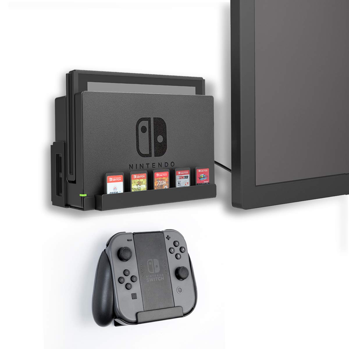 Monzlteck Wall Mount for Switch+Controller Mount,Compatible with OLED version,Game Card Holder,Solid Metal