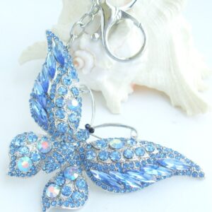 Sindary Pretty Butterfly Keychain Pendant Austrian Crystal K4538 (Silver-Tone Blue)