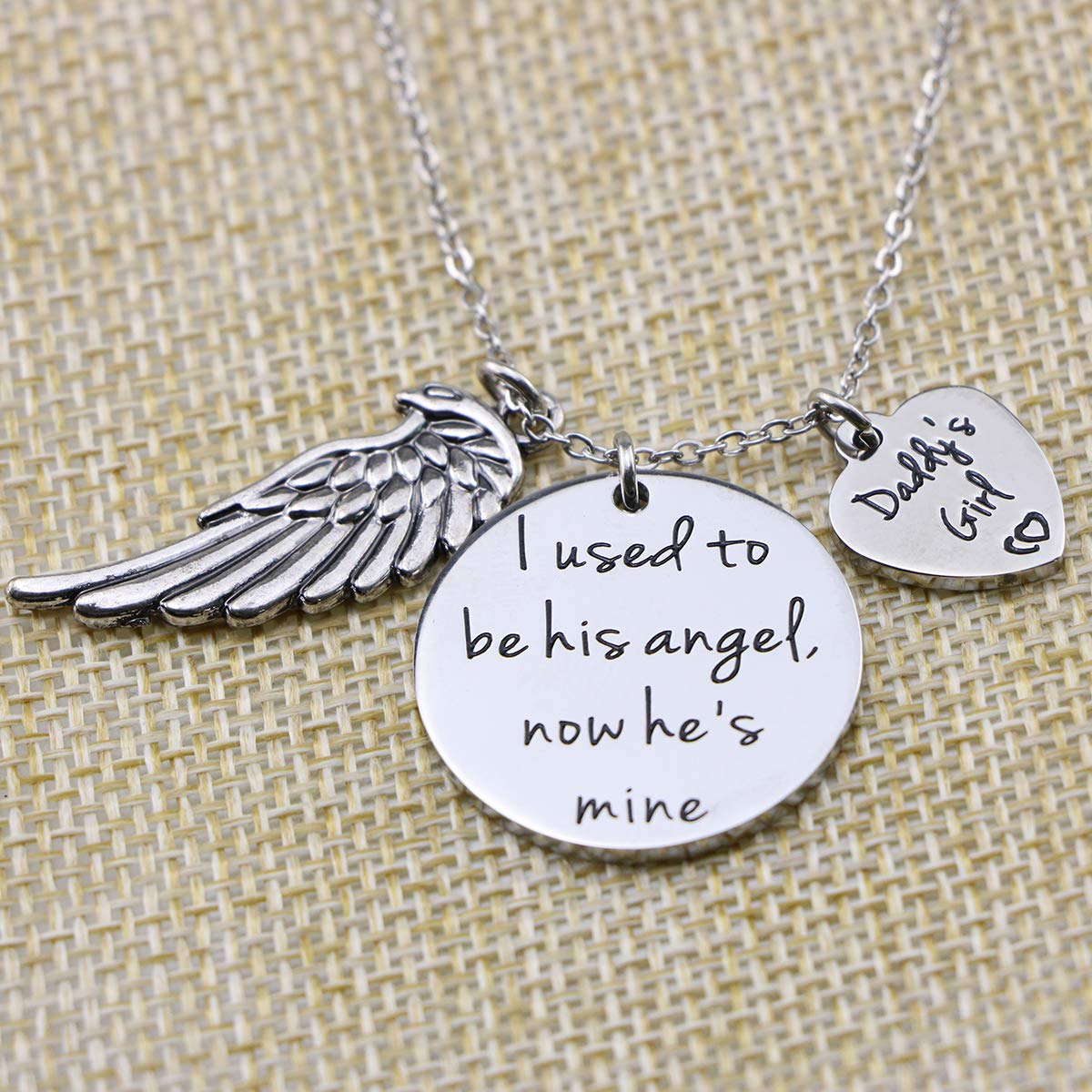 Memorial Dad Jewelry I Used to Be His Angel Now he is Mine Remembrance Necklace