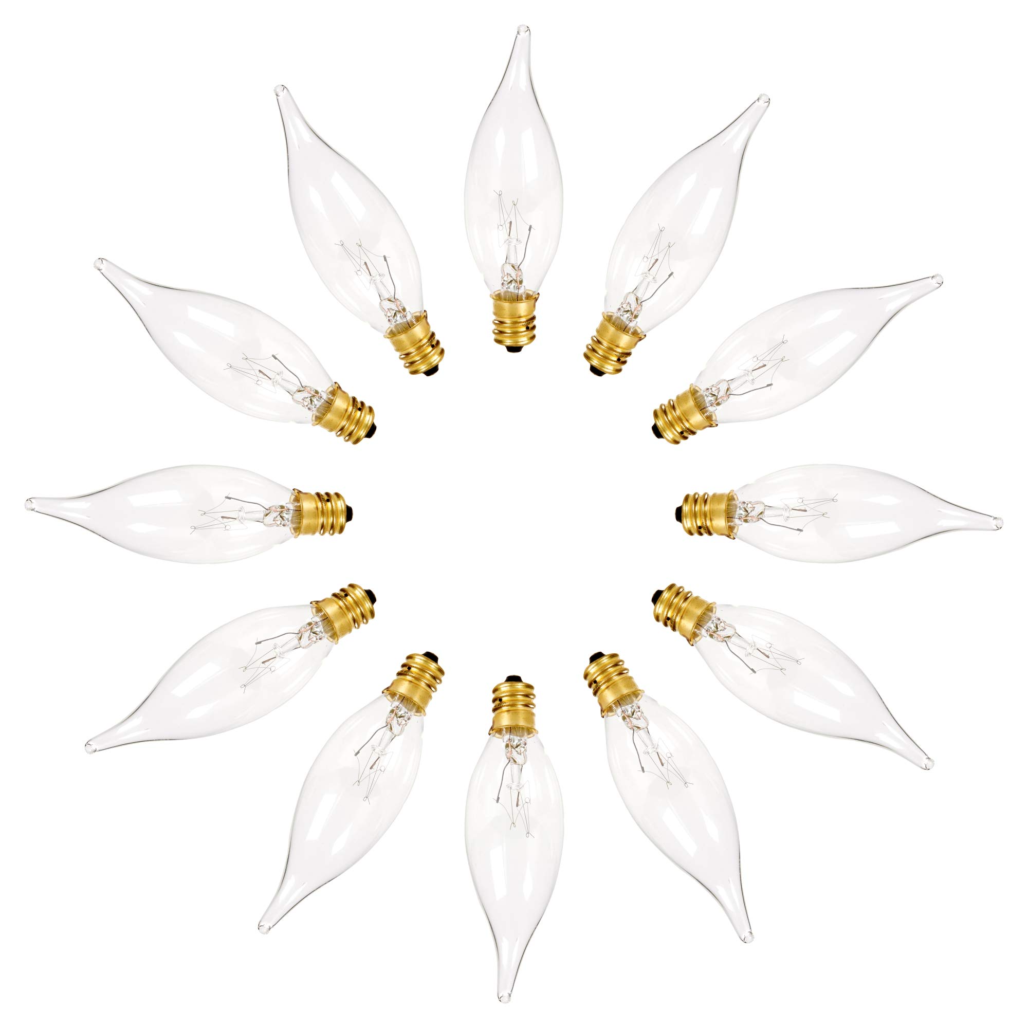 Holiday Joy - UL Listed Crystal Clear Bent Tip Candelabra Replacement Bulbs - Great for Electric Window Candle Lamps - 7W - 120 Volts - E12-12 Pack