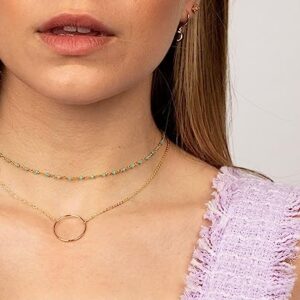 S.J JEWELRY Womens Handmade 14k Gold Plated/Rose Gold/Silver Plated Dainty Moon Cross and Circle Choker Necklace for womens NK-Circle