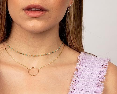 S.J JEWELRY Womens Handmade 14k Gold Plated/Rose Gold/Silver Plated Dainty Moon Cross and Circle Choker Necklace for womens NK-Circle