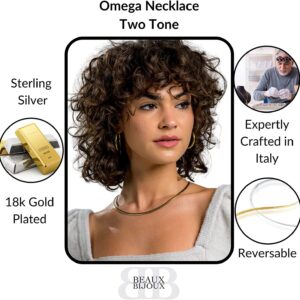 Beaux Bijoux Reversible Omega Necklace For Women - Two Tone Silver 18k Gold Omega Chain Necklace - Gold Choker Necklaces For Women - 18k Gold Necklaces For Women (18 inch 6mm - 18k Gold and Silver)