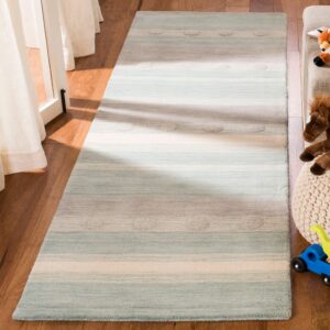 SAFAVIEH Kids Collection Area Rug - 8' x 10', Light Blue & Pink, Handmade Stripe Wool, Ideal for High Traffic Areas in Living Room, Bedroom (SFK801M)