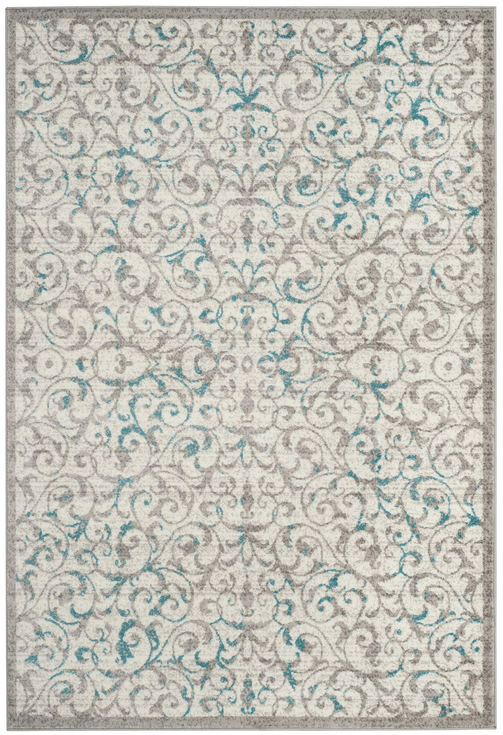 SAFAVIEH Skyler Collection 4' x 6' Ivory/Blue SKY198D Scroll Non-Shedding Living Room Bedroom Accent Rug