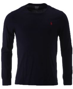 polo ralph lauren men's crew neck long sleeve tee, navy / red pony, xx-large