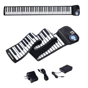 BABY JOY 88 Keys Roll Up Piano, Upgraded Electronic Piano Keyboard, Portable Piano w/Bluetooth, MP3 Headphone USB Input, MIDI OUT, 128 Rhythms, Record, Play, Volume Control (Black, 88Keys)